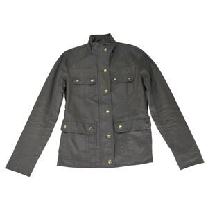 J. Crew Brown/Olive Waxed Jacket with Gold Buttons
